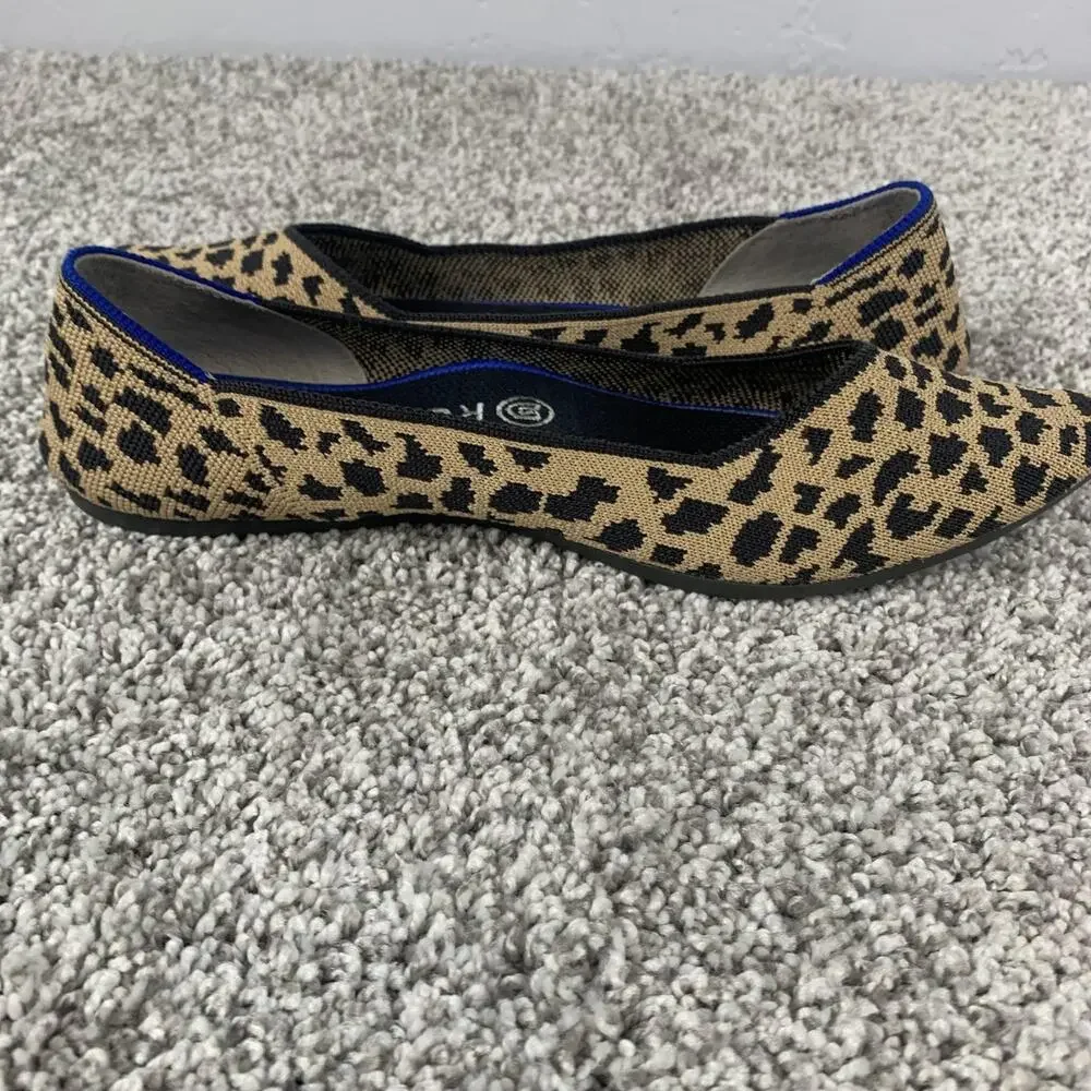 Rothy's The Point Flats Womens Size 9 Brown Leopard Knit Pointed Toe Slip On